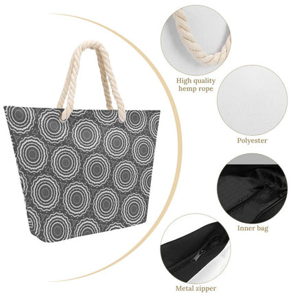 Hemp Rope Tote Bag Gray Circles