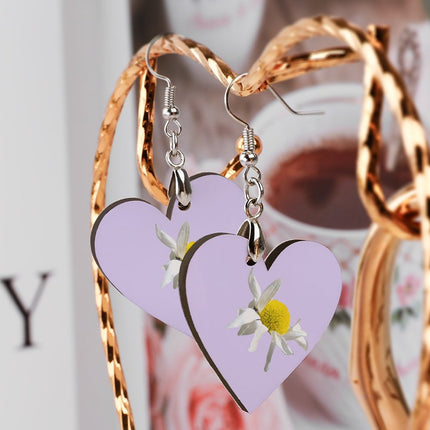 Wooden Heart Earrings Daisy Lilac