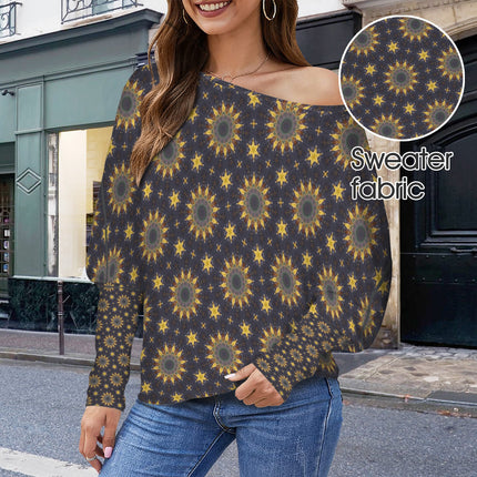 Batwing Long Sleeve Sweater Sunflowers Purple Sunset
