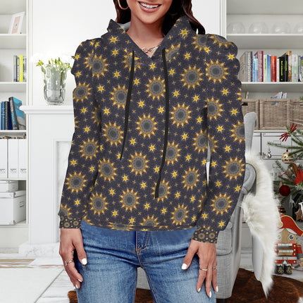 Puff Sleeve Hoodie Sunflowers Purple