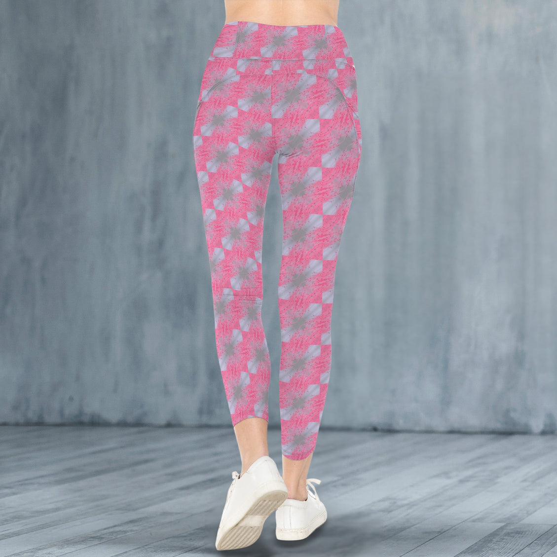 High Waist Pockets Yoga Leggings Pink Periwinkle Butterfly Balm