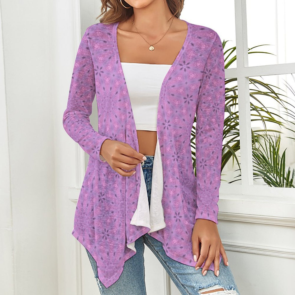 Knitted Cardigan Lavendar Flowers