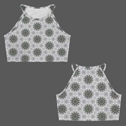 Cropped Tank White and Dark Gray Carnival Tile