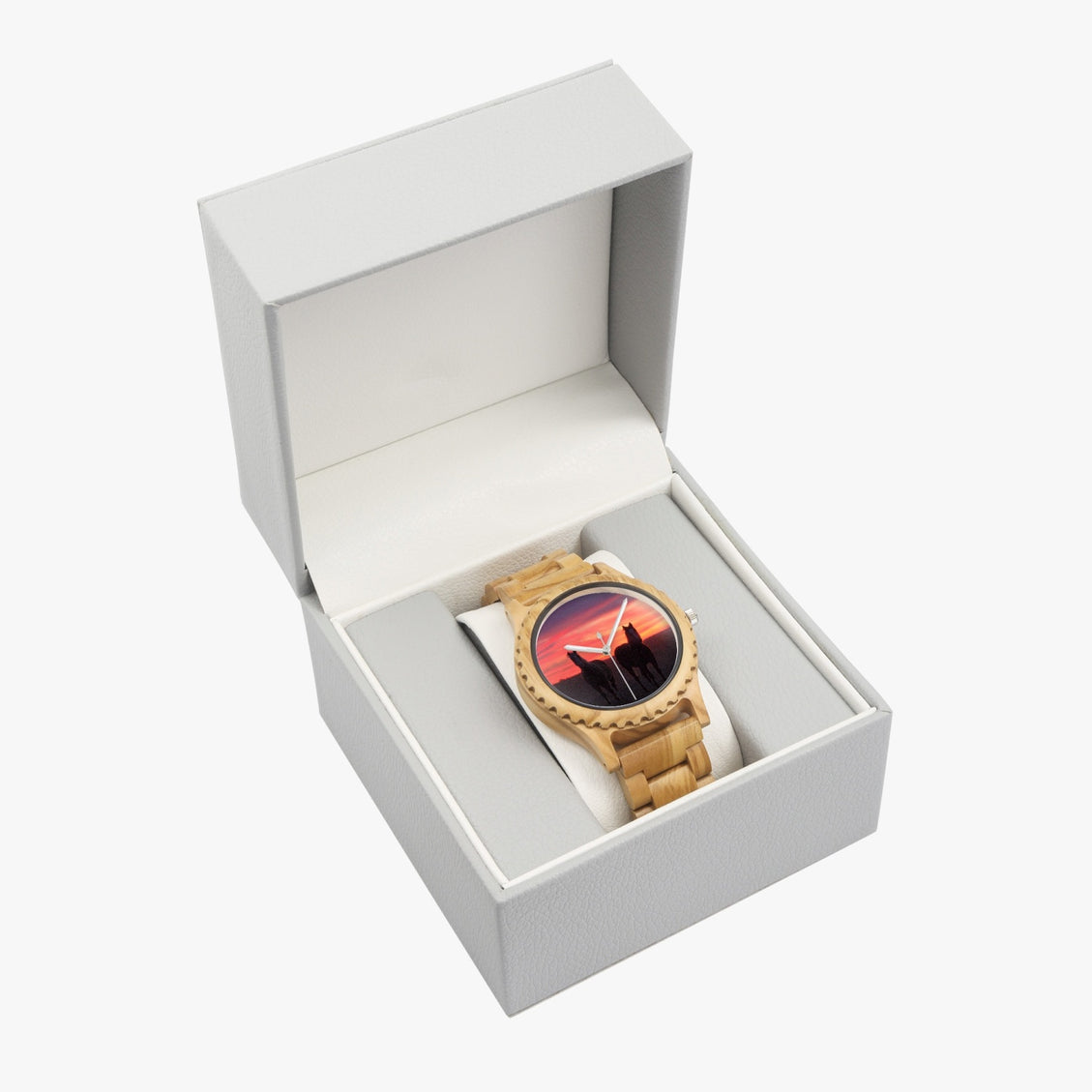 Wooden Watch Italian Olive Horses Sunrise 9 Mile Road