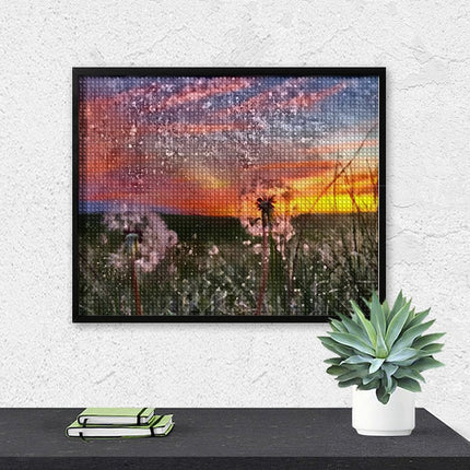 Design Diamond Painting 20"×16"(Horizontal) Dandelions at Sunset South Dakota