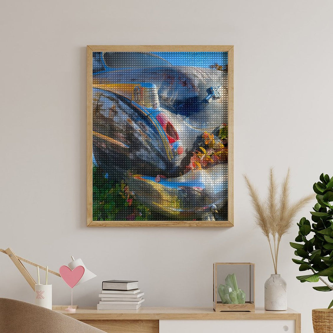Design Diamond Painting 16"×20"(Vertical) Old Blue Car Autumn Leaves II