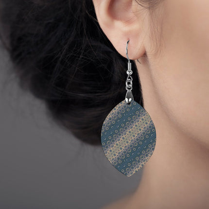 Wooden Oval Earrings Badlands Blue Taupe