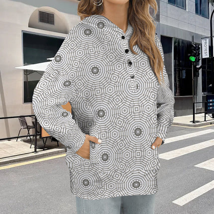 Hooded Pullover Carnival Tile Black and White Geometric