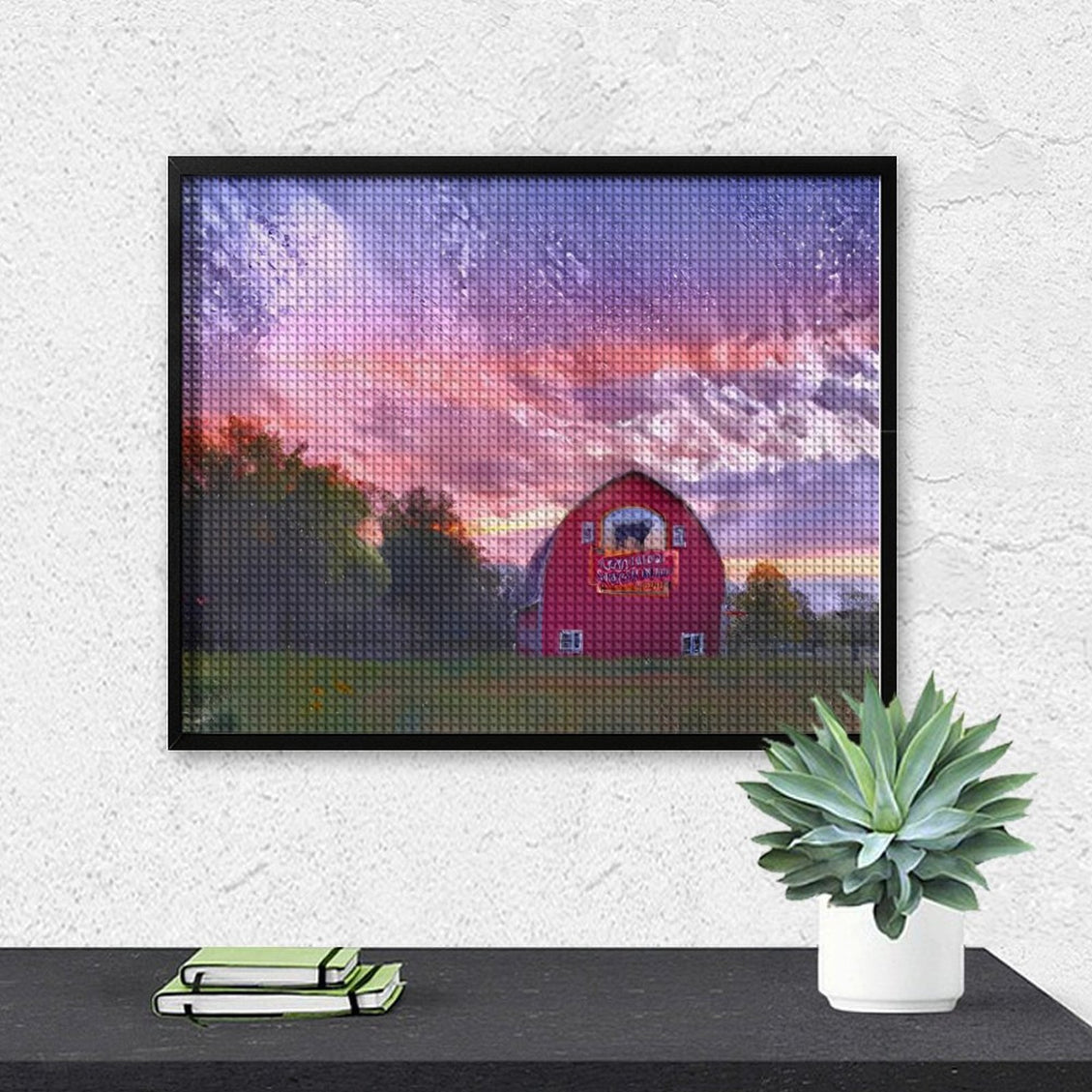 Design Diamond Painting 20"×16"(Horizontal) Red Barn Sunrise in North Dakota