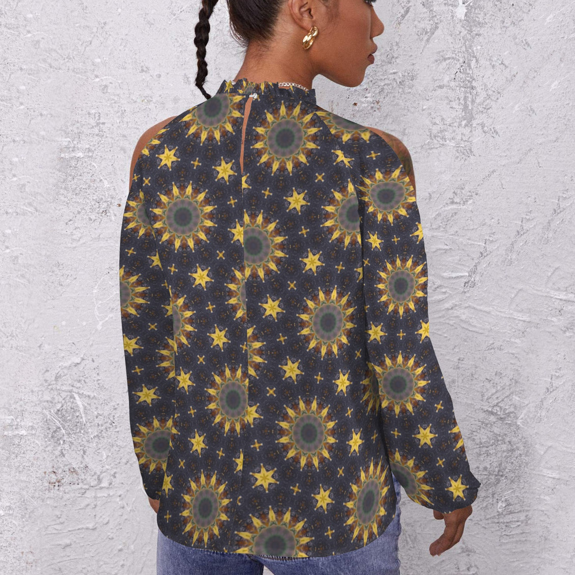 Long Slit Sleeve Blouse Sunflower Purple Sunset