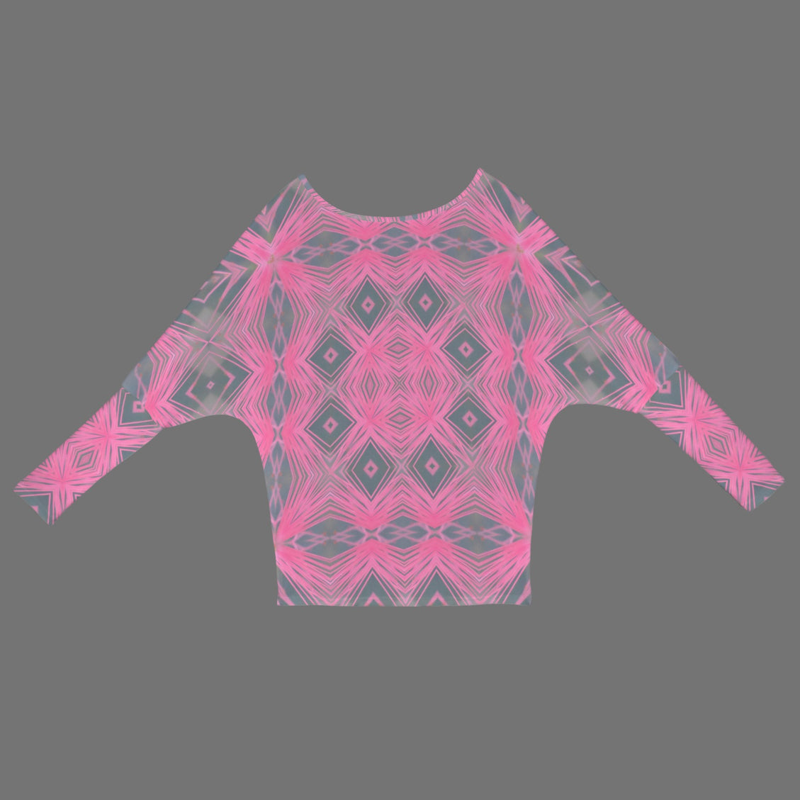 Batwing Long Sleeve Sweater Pink and Gray Plaid