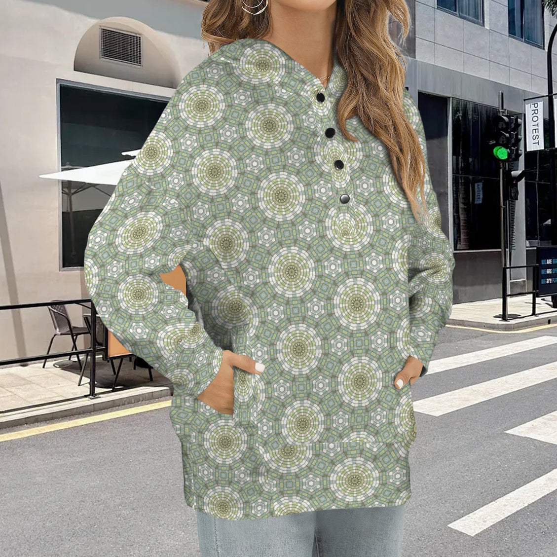 Hooded Pullover Carnival Tile Yellow and Green