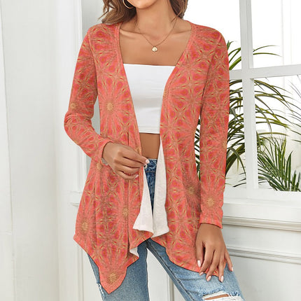 Knitted Cardigan Tangerine and Yellow Flowerrs