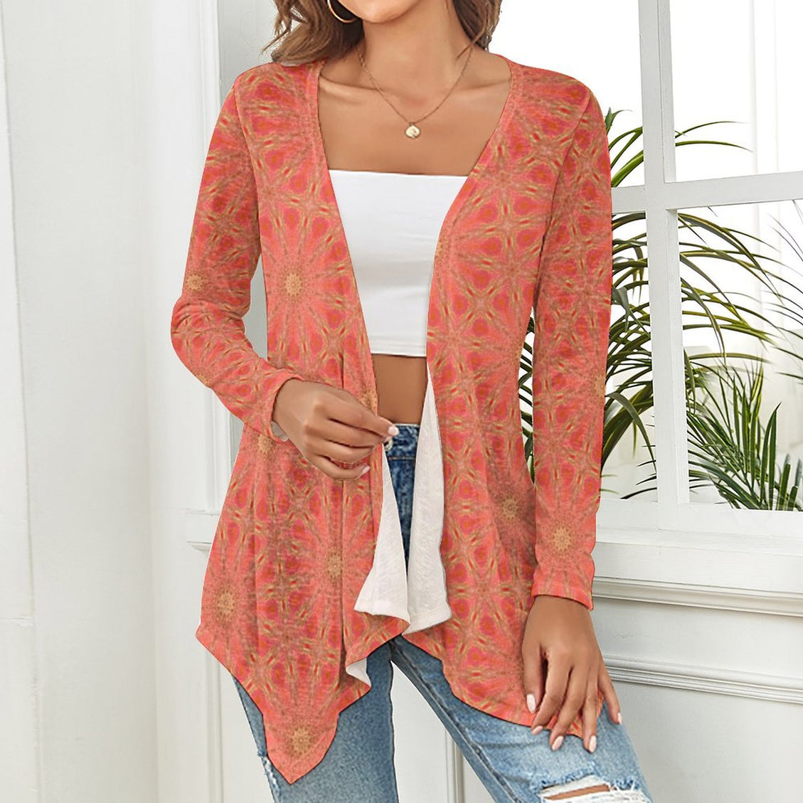 Knitted Cardigan Tangerine and Yellow Flowerrs
