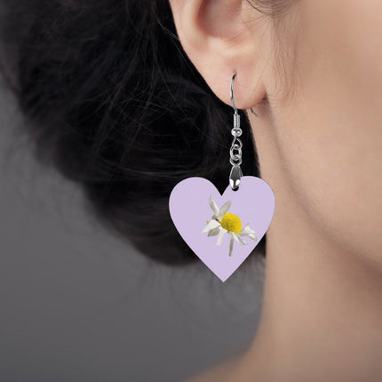 Wooden Heart Earrings Daisy Lilac