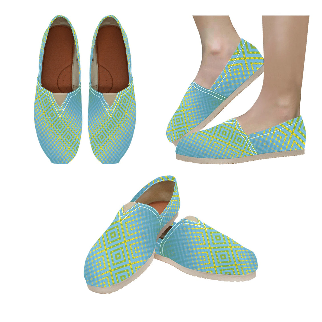 Espadrilles Canvas Gold Sunflower Blue Green Plaid Women's Canvas Slip-On Shoes(Model1206)