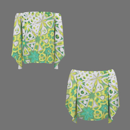 Trumpet Sleeve Blouse White Yellow Green Retro Lace