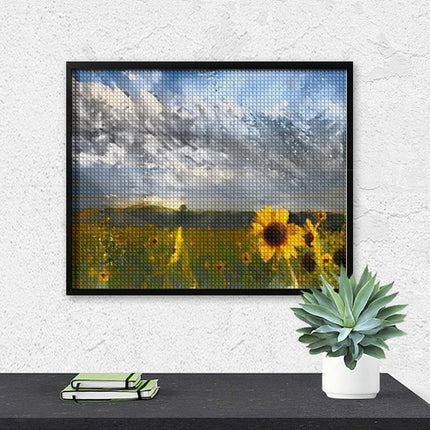 Design Diamond Painting 20"×16"(Horizontal) Sunflowers Lakeside