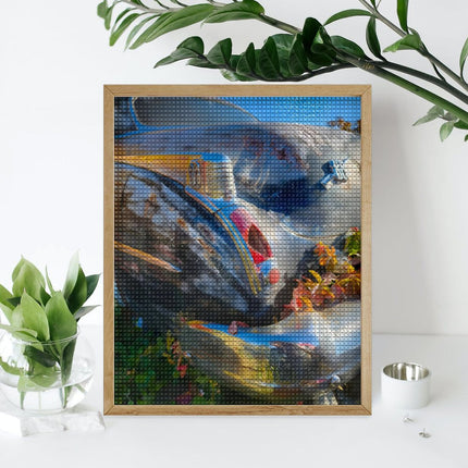 Design Diamond Painting 16"×20"(Vertical) Old Blue Car Autumn Leaves II