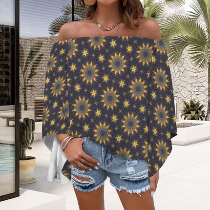 Trumpet Sleeve Blouse Sunflowers Purple Sunset