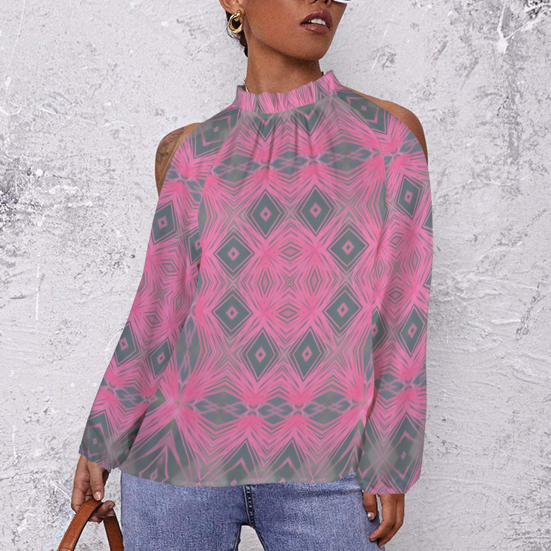 Long Slit Sleeve Pink and Gray Flower