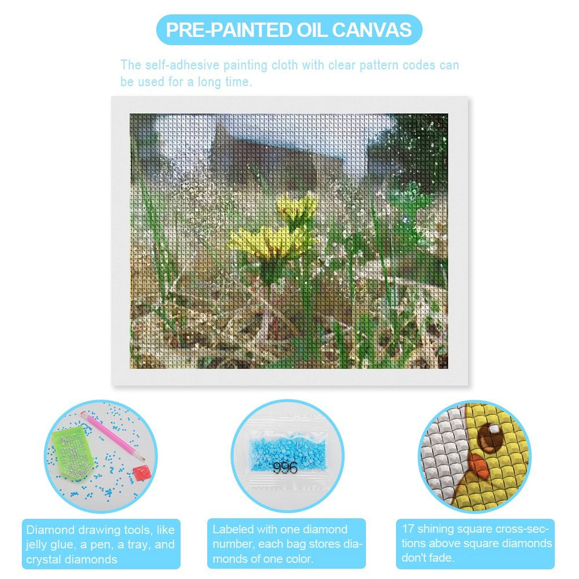 Design Diamond Painting 20"×16"(Horizontal) Dandelions on a Rainy Day