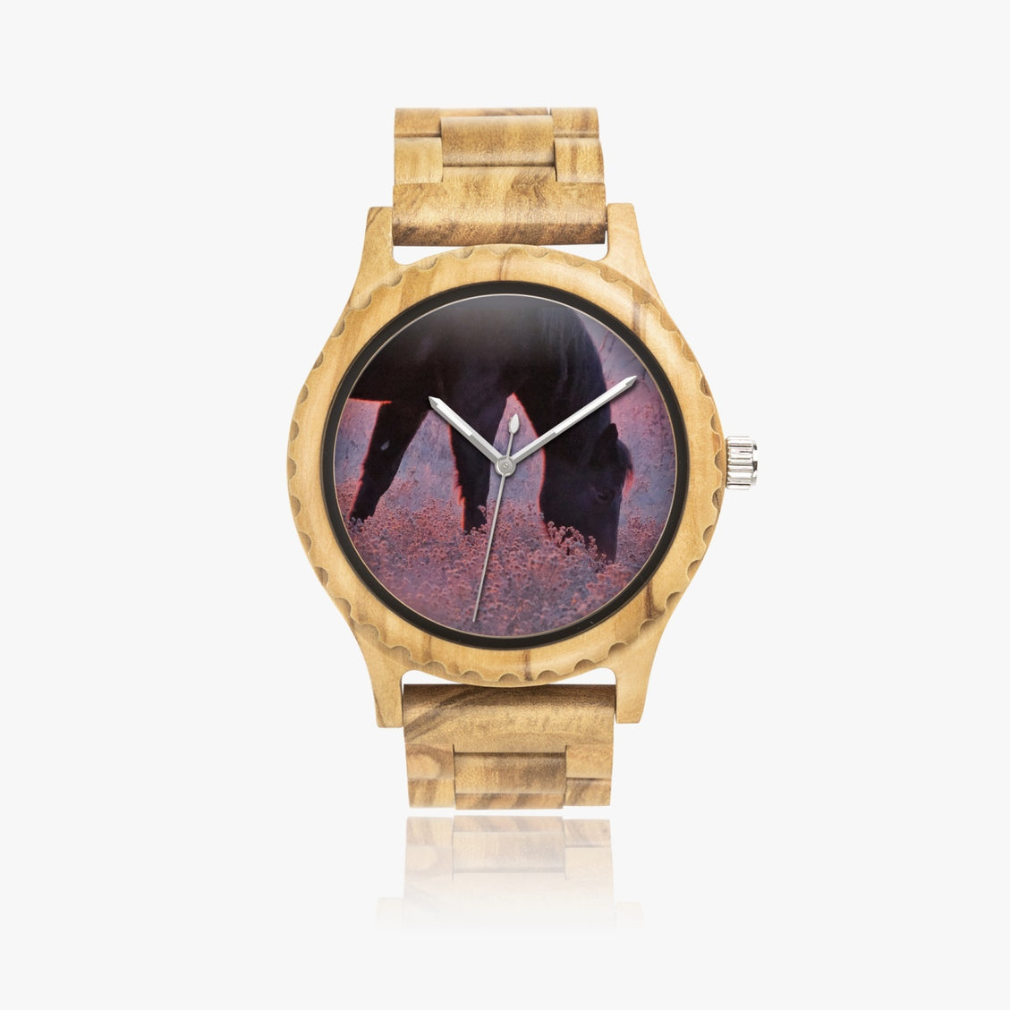 Wooden Watch Italian Olive Horse Frosty Sunrise