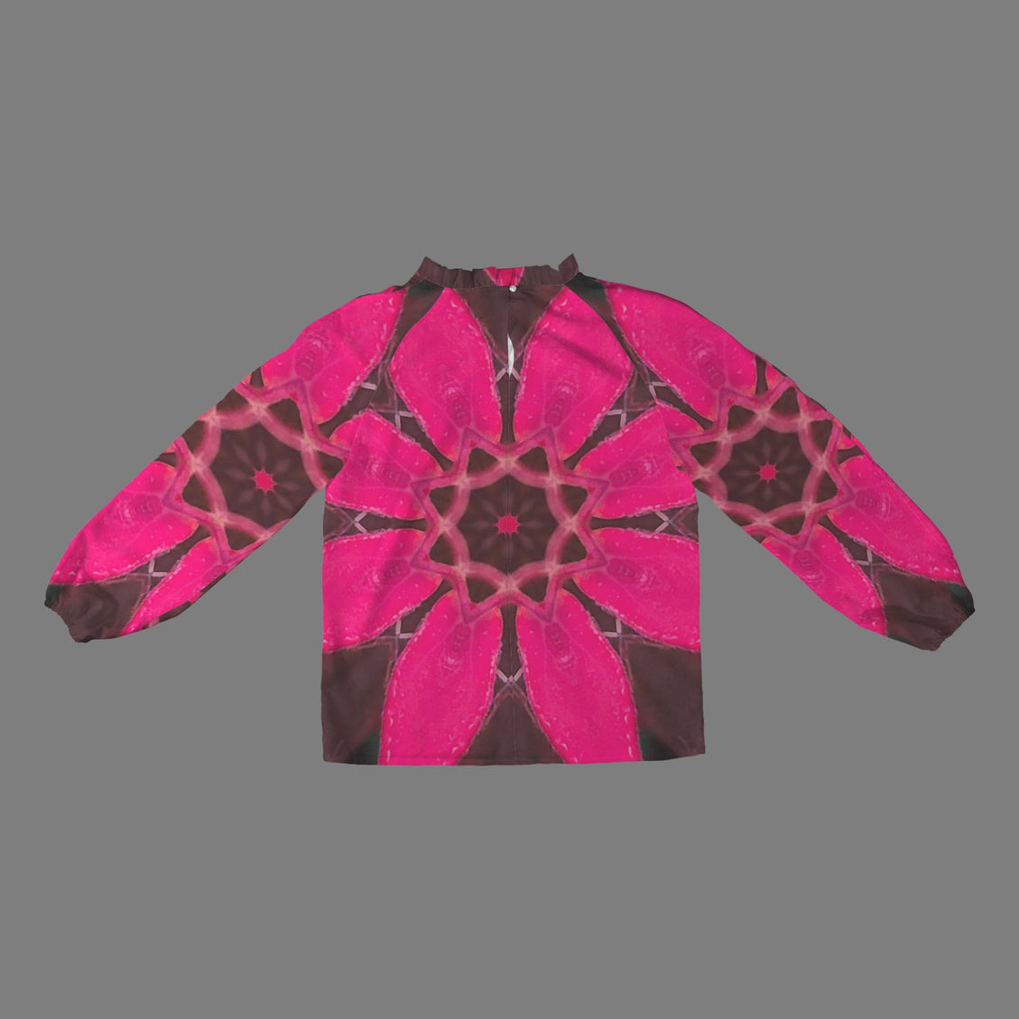 Long Slit Sleeve Blouse Red Leaves Fuchsia Black
