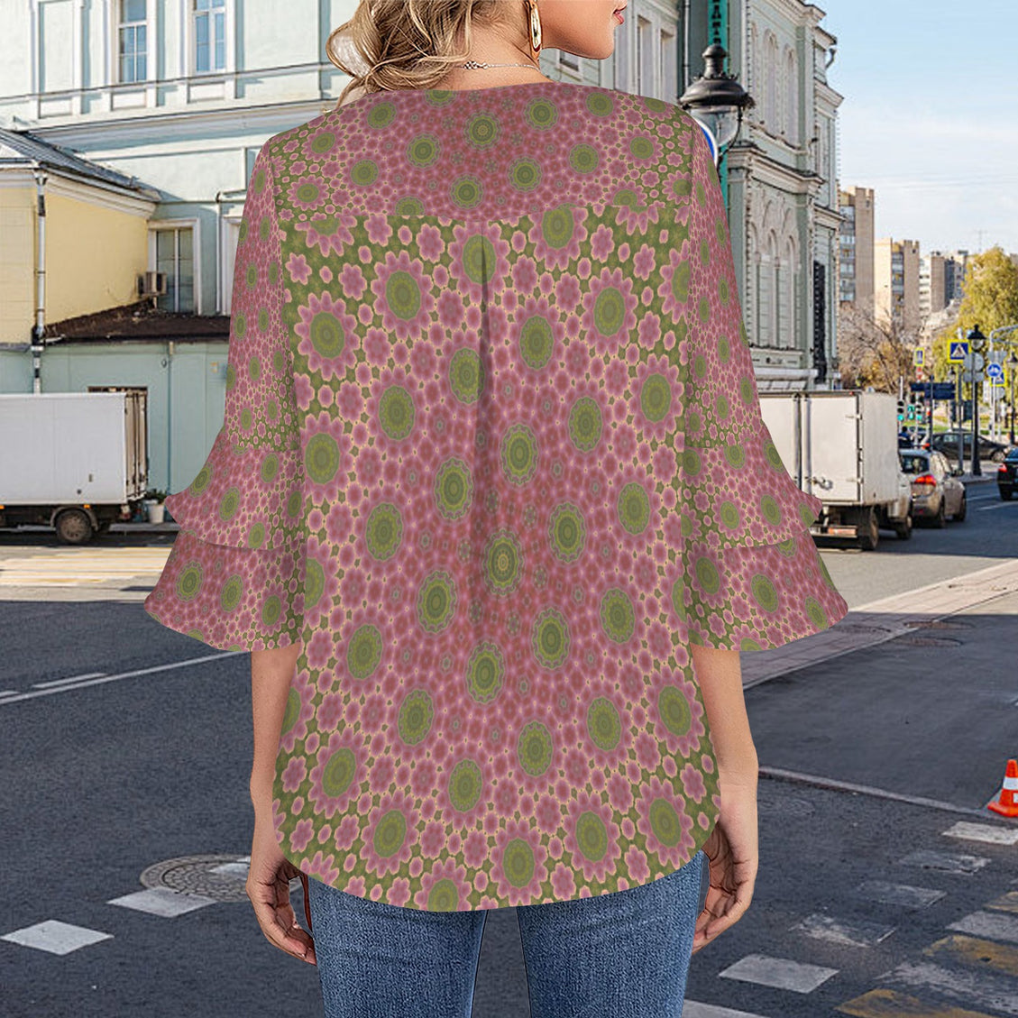 Layered Flare Sleeve Cactus in Bloom