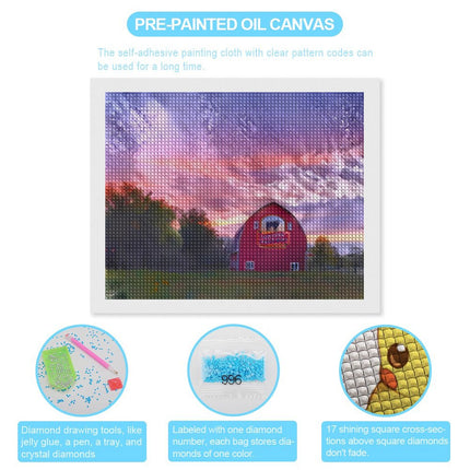 Design Diamond Painting 20"×16"(Horizontal) Red Barn Sunrise in North Dakota