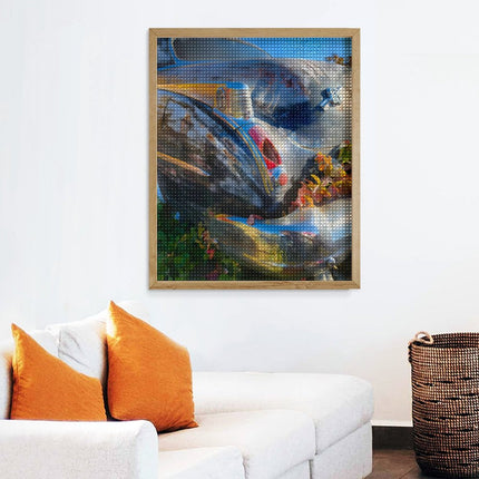 Design Diamond Painting 16"×20"(Vertical) Old Blue Car Autumn Leaves II