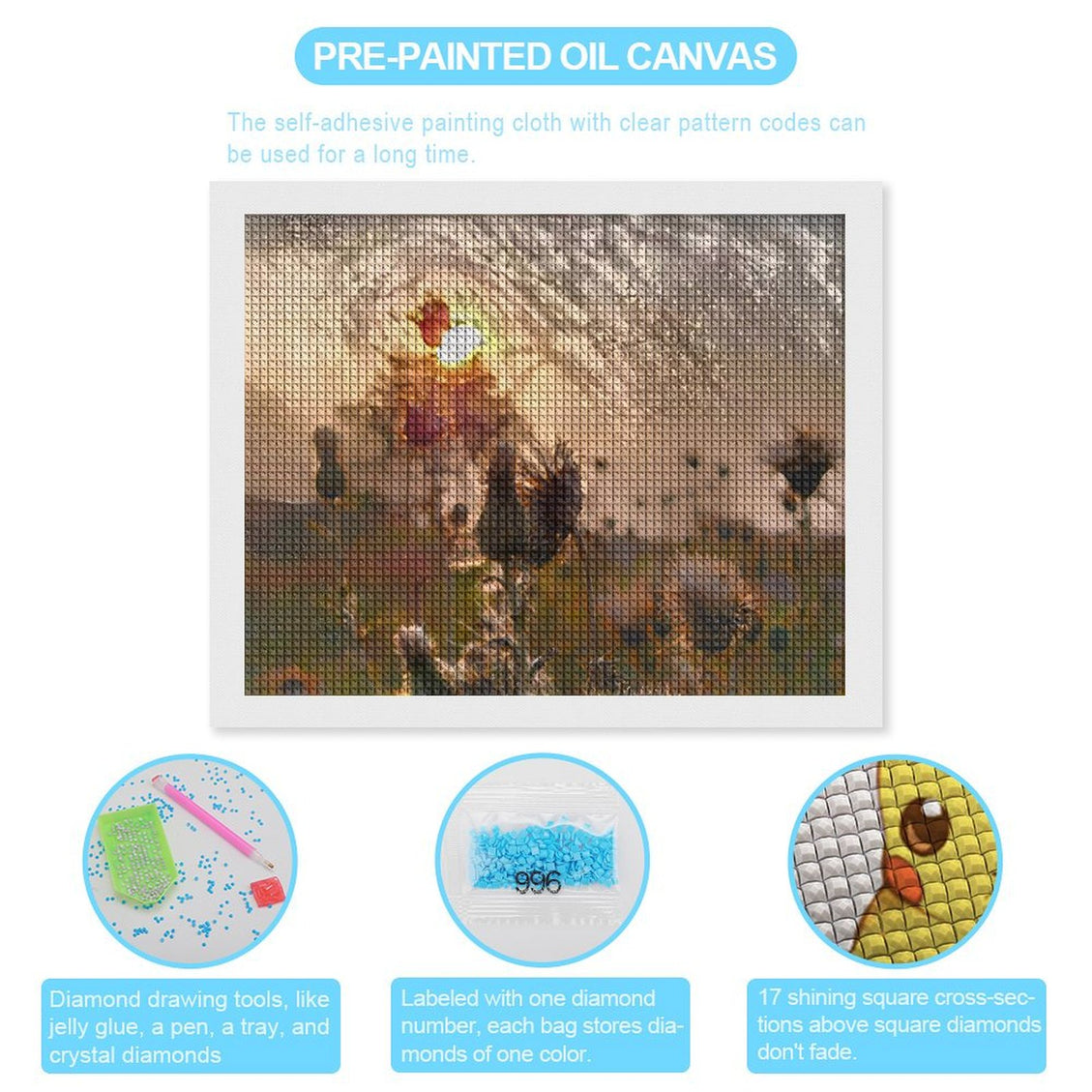 Design Diamond Painting 20"×16"(Horizontal) Sunset on a Gravel Road Wildflowers