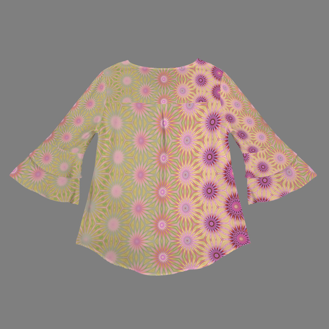 Layered Flare Sleeve Blouse Purple Coneflowers Abstract