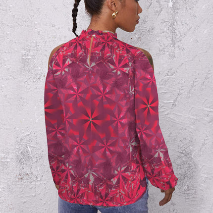 Long Slit Sleeve Blouse Red Hollyhocks Windmill