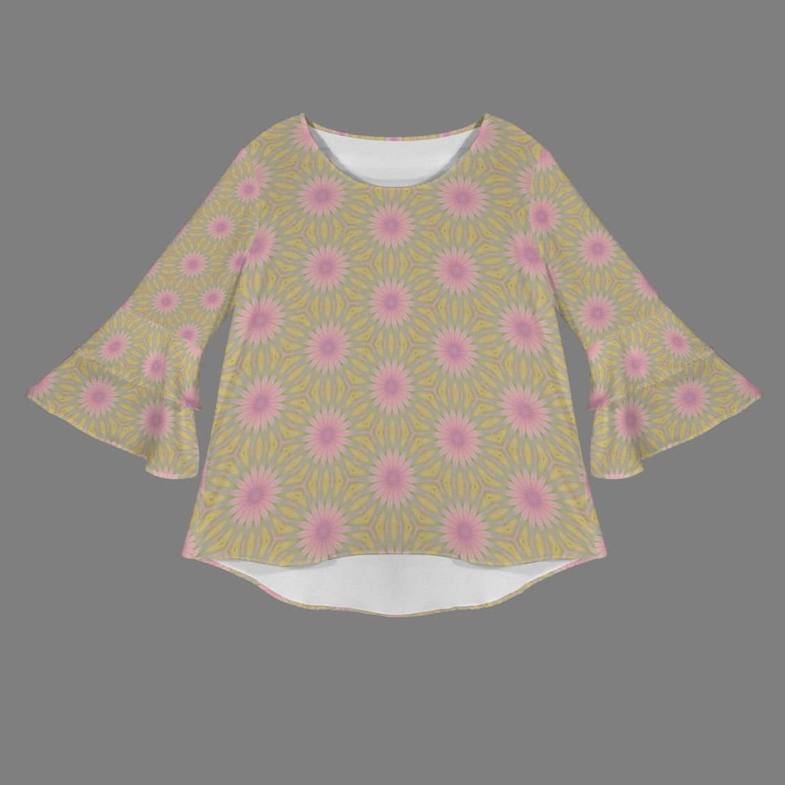 Layered Flare Sleeve Blouse Pink Coneflowers Abstract