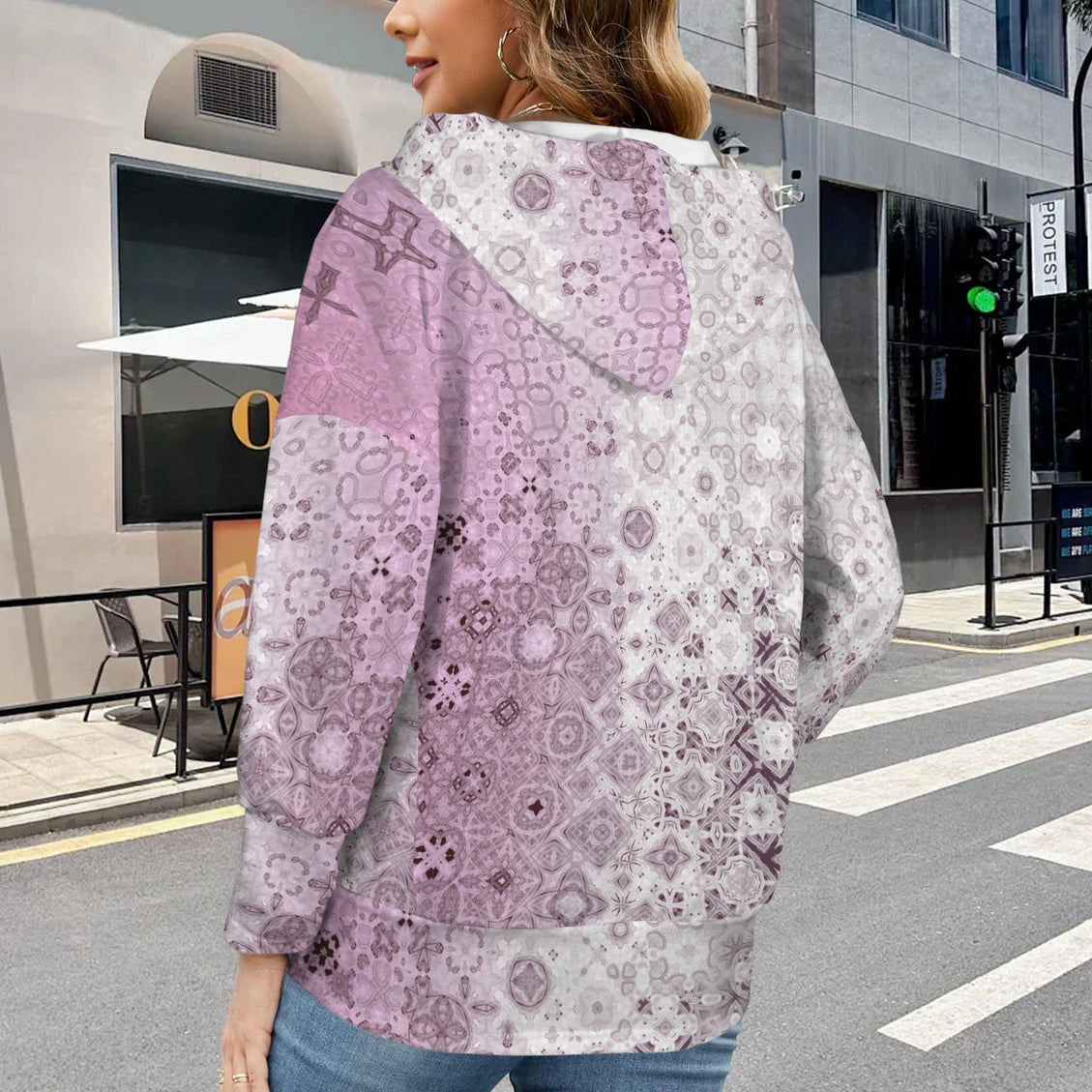 Hooded Pullover Pink Glass Ombre