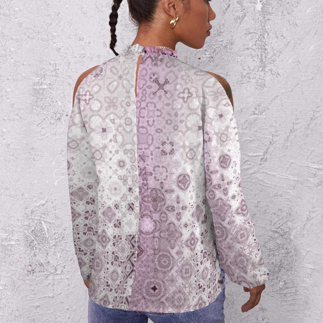 Long Slit Sleeve Blouse Pink Glass Ombre