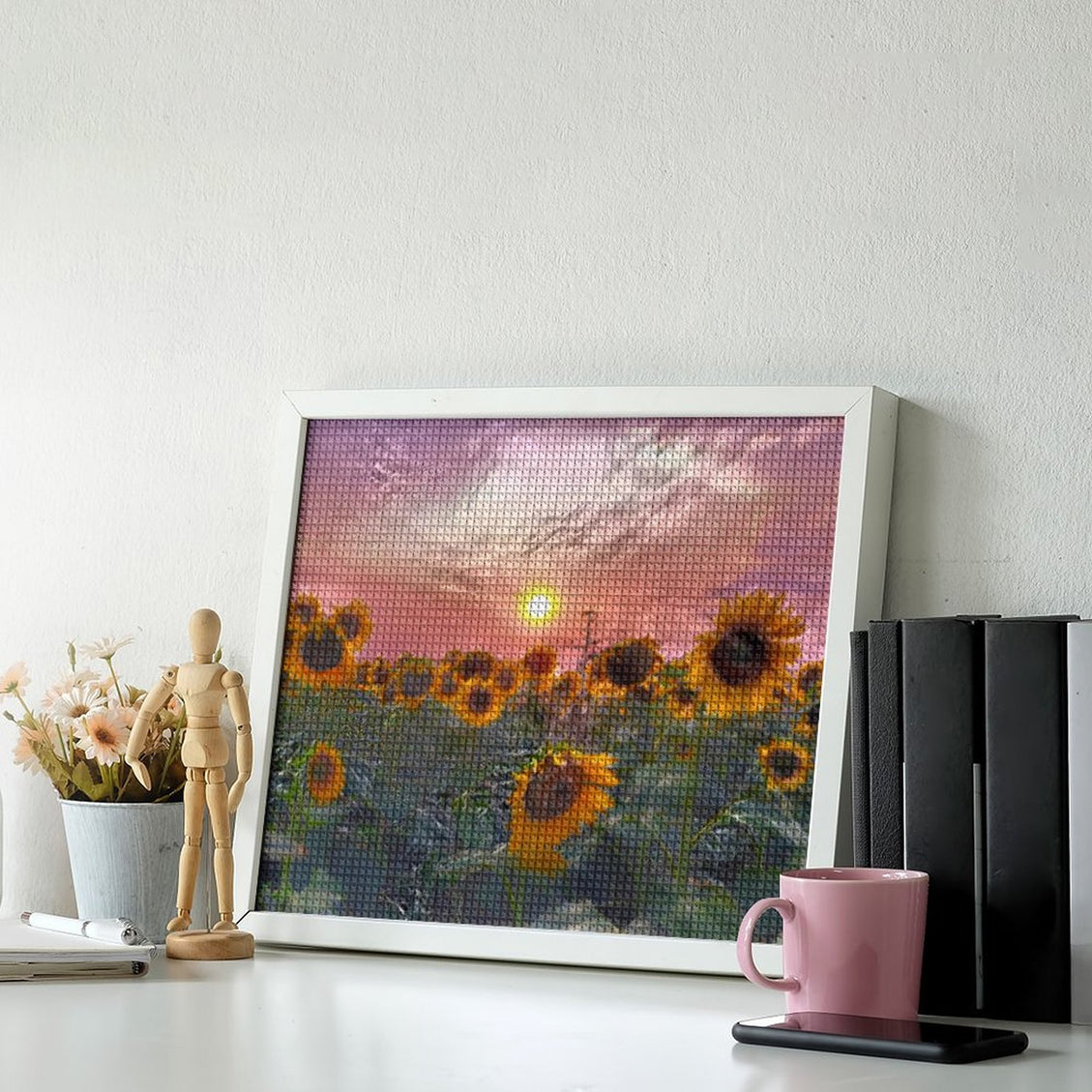 Design Diamond Painting 20"×16"(Horizontal) Sunflowers in Pink Sunset II
