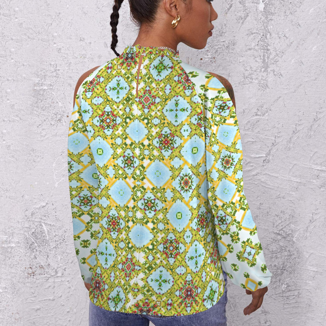 Long Slit Sleeve Blouse Buffalo Berries Green Red Yellow