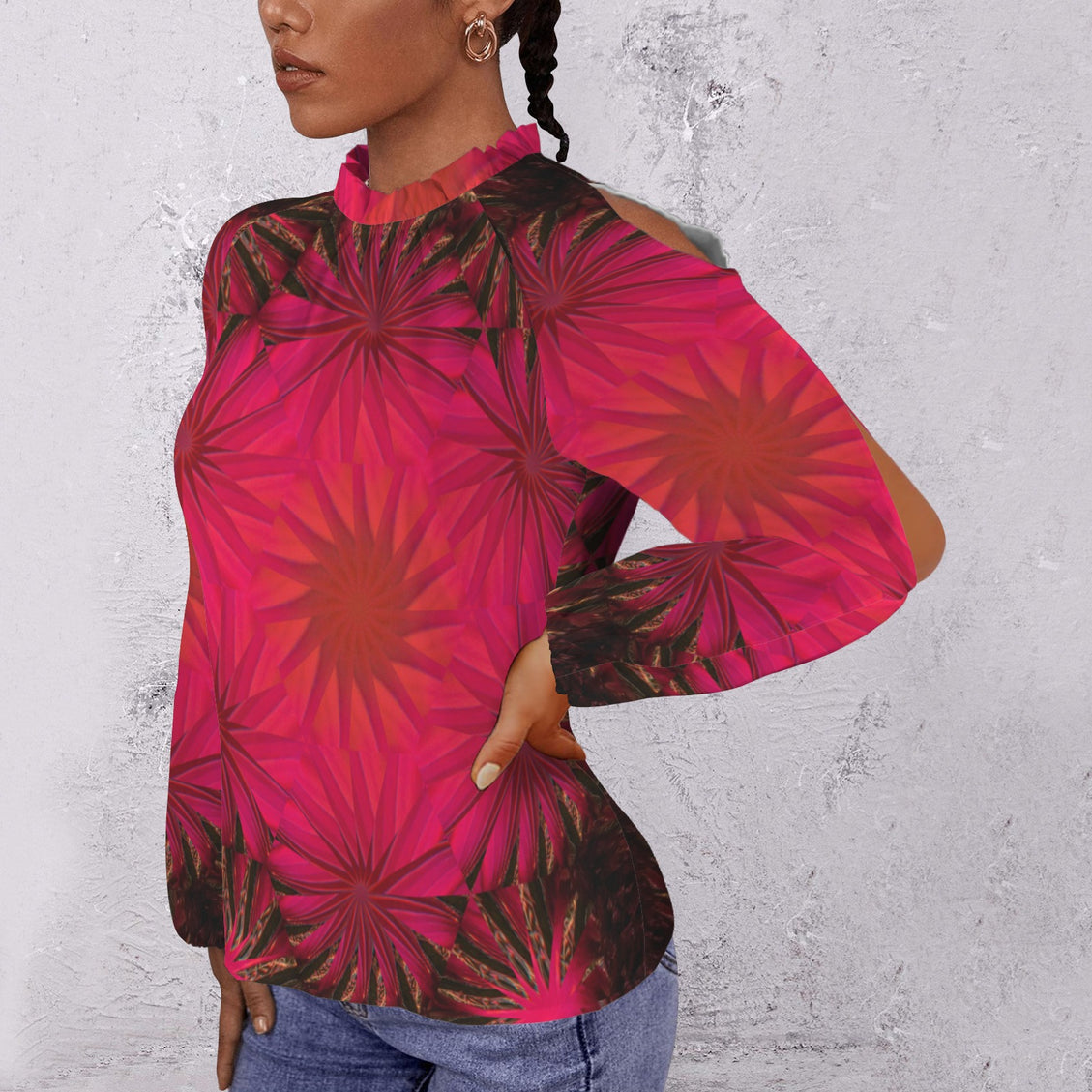 Long Slit Sleeve Blouse Fuchsia Medallion