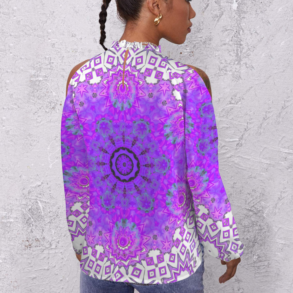 Long Slit Sleeve Blouse Bergamot Purple Green Medallion