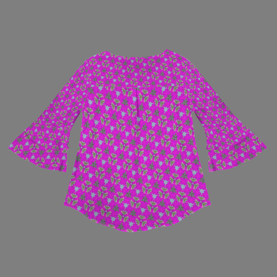 Layered Flare Sleeve Blouse Fuchsia Floral