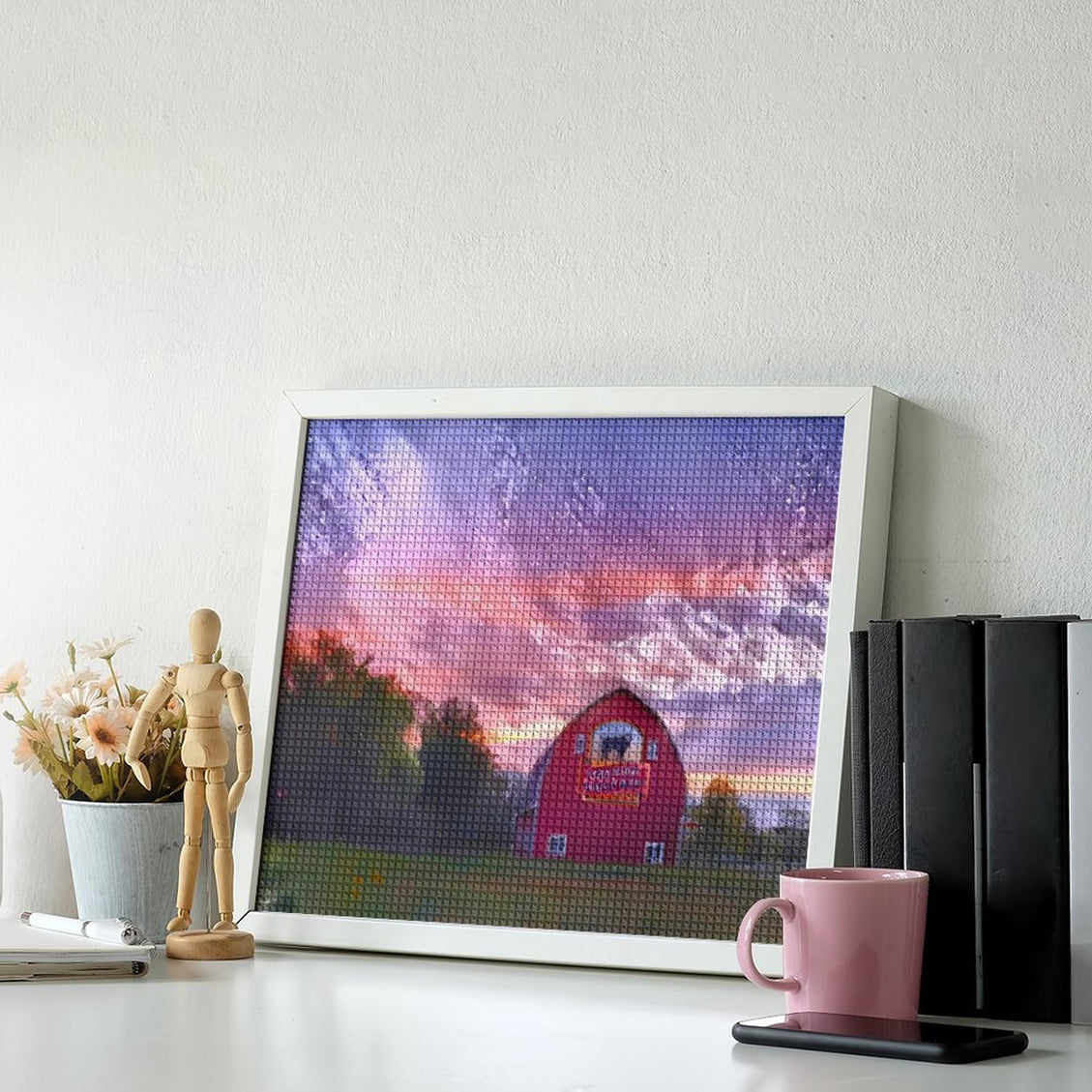 Design Diamond Painting 20"×16"(Horizontal) Red Barn Sunrise in North Dakota