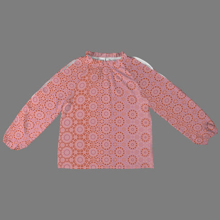 Long Slit Sleeve Blouse Pink and Coral Geometric