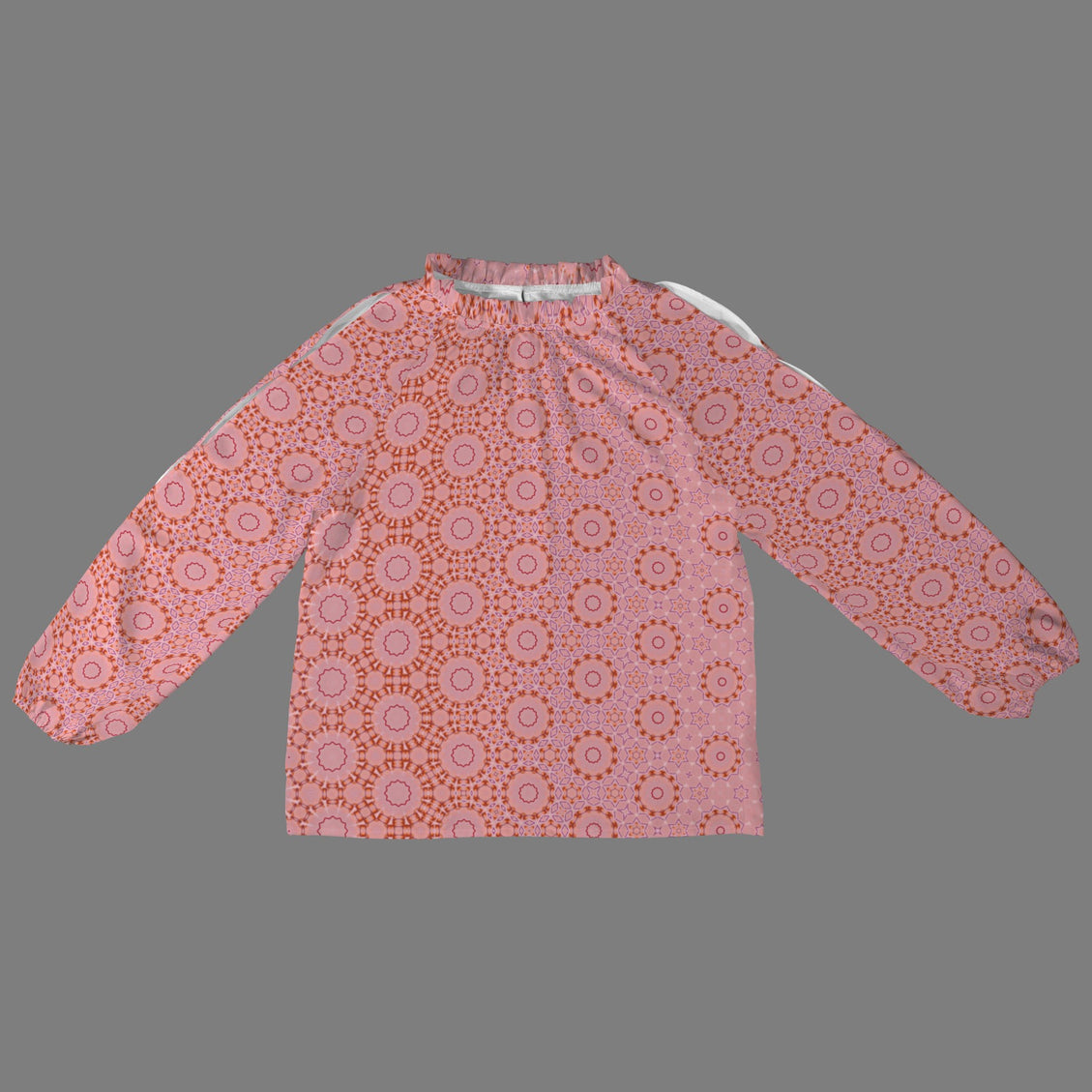 Long Slit Sleeve Blouse Pink and Coral Geometric