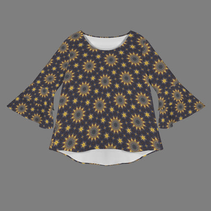 Flare Sleeve Blouse Sunflowers Purple