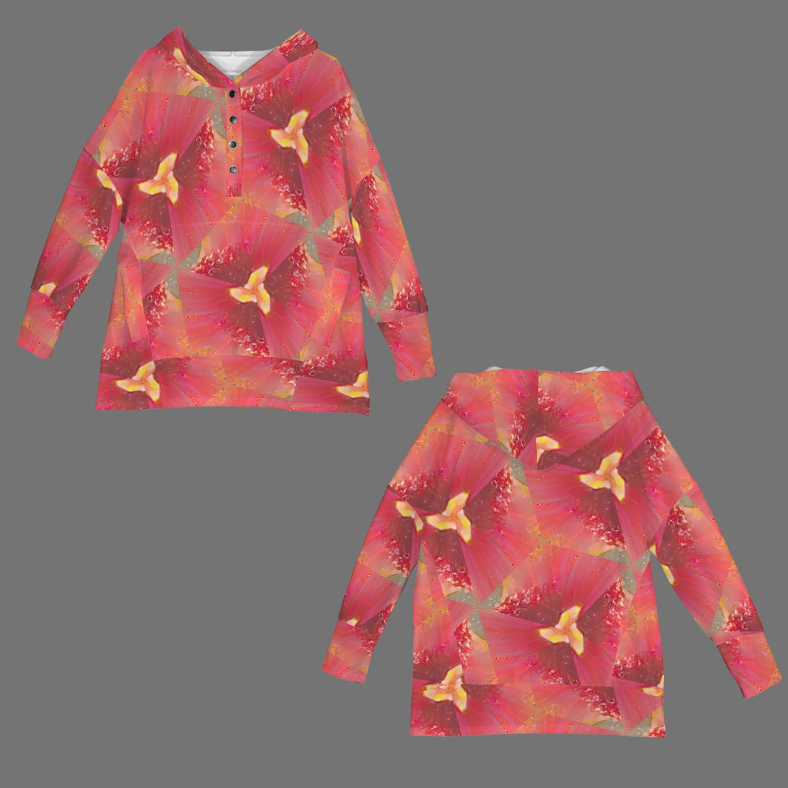 Hooded Pullover Pink Wildflowers