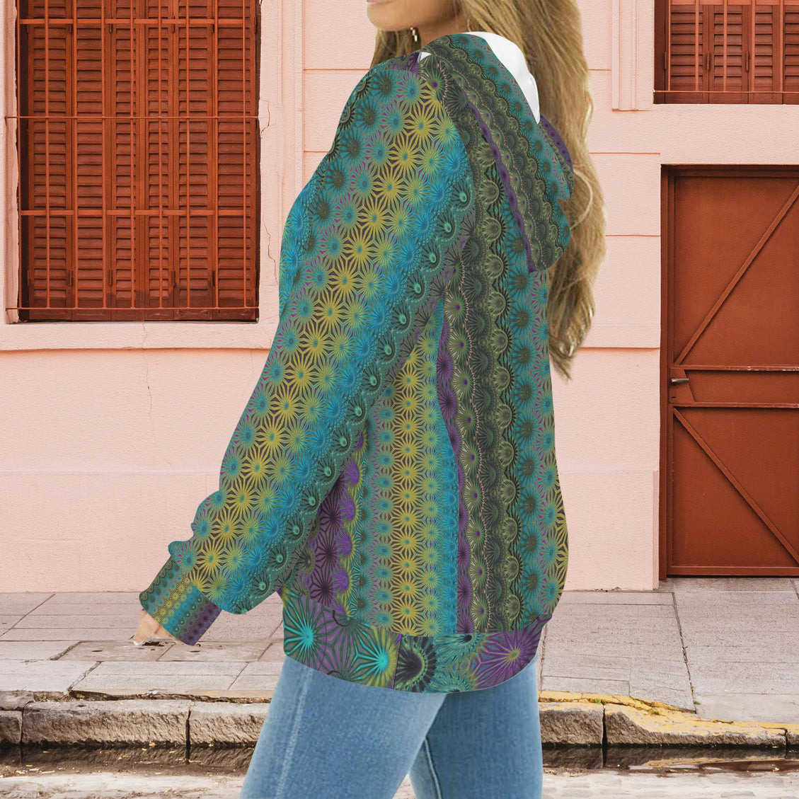Hoodie Peacock Feathers Turquoise