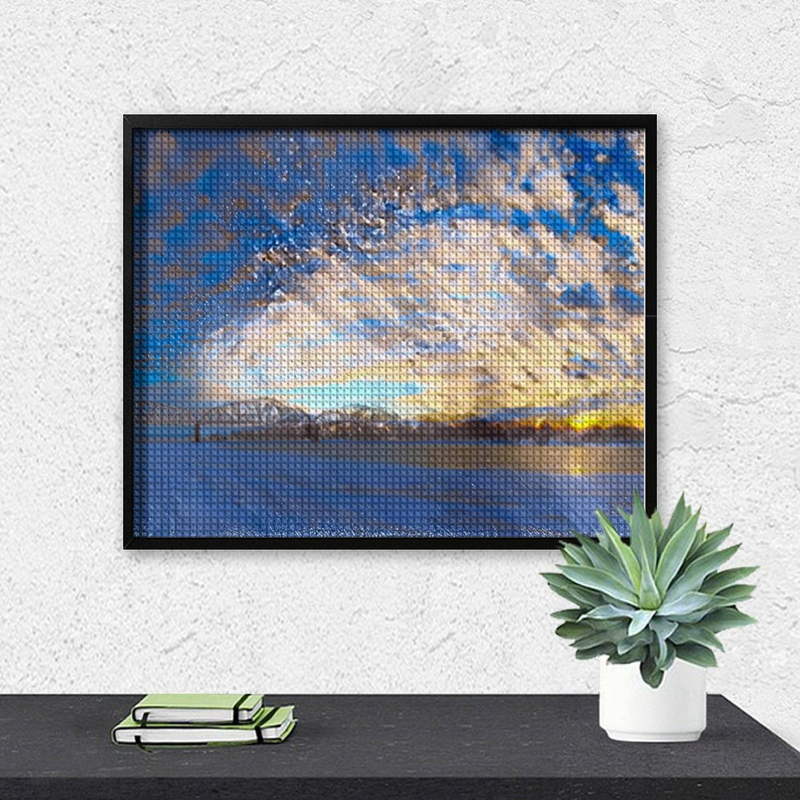 Design Diamond Painting 20"×16"(Horizontal) Sunset on the Missouri River Train Bridge