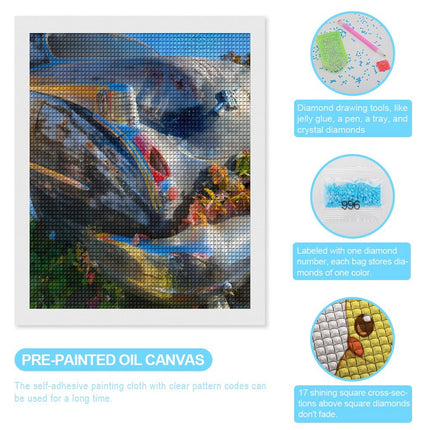 Design Diamond Painting 16"×20"(Vertical) Old Blue Car Autumn Leaves II